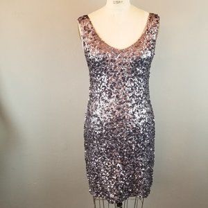 Amber Blue Full Sequin Silver Grey Cocktail Party Dress Women's Size Small